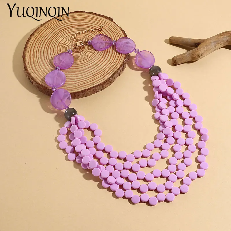 New Trendy Simple Bohemian Bib Necklaces for Women Multi Layered Colorful Beads Chain Pendant Necklace Aesthetic Fashion Jewelry