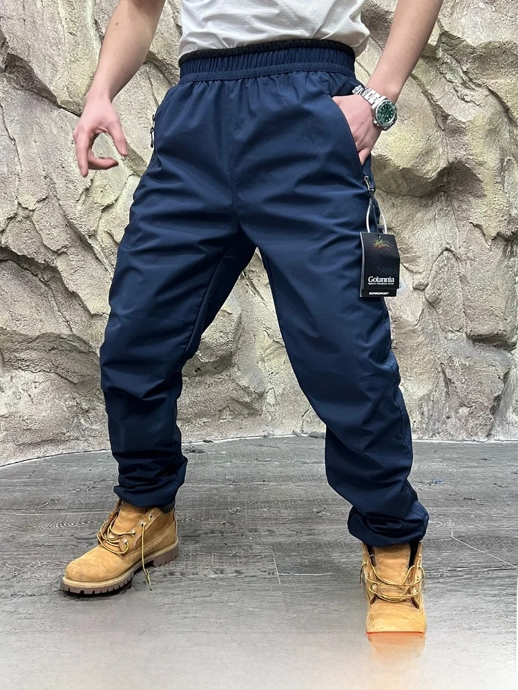 

Men's Winter Thermal Fce Lined Waterproof Casual Pants Thi Double Layer Windproof Polyester Straight Leg Trousers