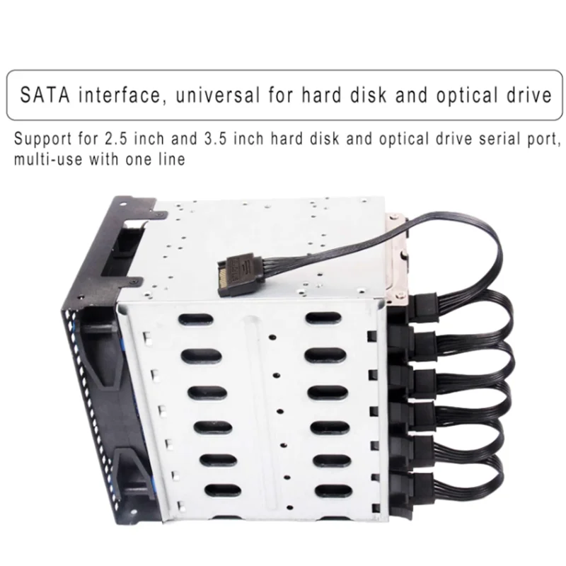 Przedłużacz z rozdzielaczem zasilania 6-kierunkowym, kabel SATA 15-pinowy 1 na 1/2/3/4/5/6 do dysków HDD, SSD, napędów optycznych, złącze zasilania — zdjęcie produktu 6