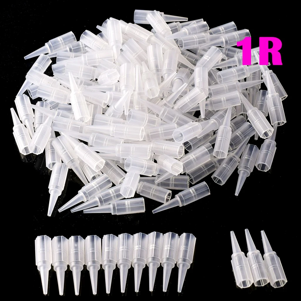 Pack of 100 Plastic Clear Disposable Sterilized Nozzle Tips Tubes 1R 3R 5R for Machine Needle Grip