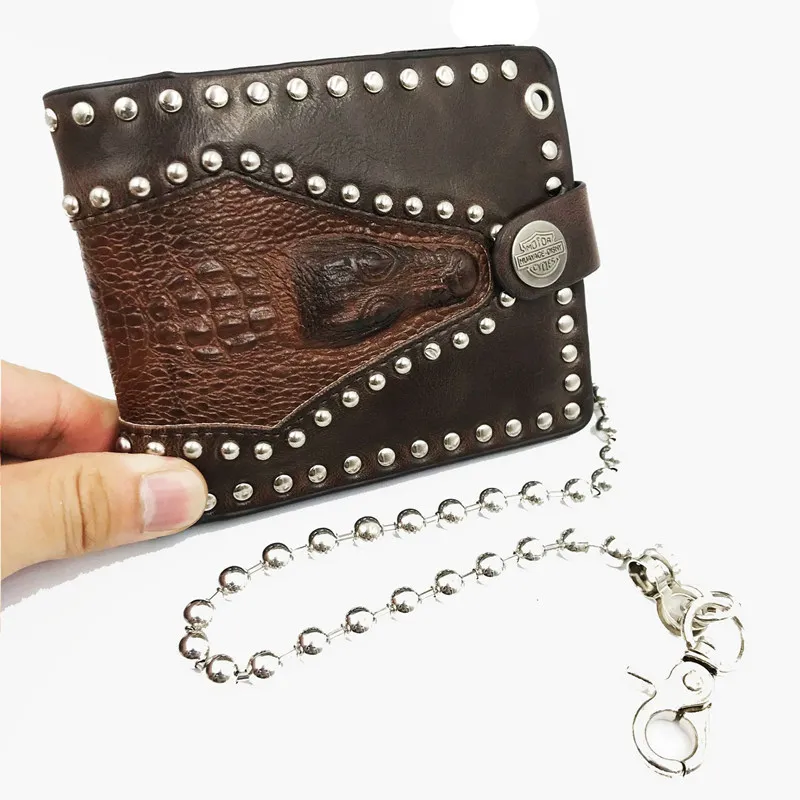 Crocodile Rivets Rock Wallet Pack Pouch Retro Wallet Hand Bag Carrier Holster Steampunk Case Motorcycle Bag Coin Purses Wallet