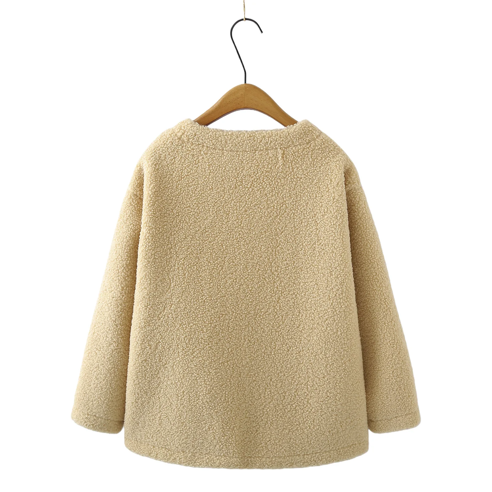 Autumn Winter Faux Lamb Wool Jacket For Women Round Neck Simple Splicing Thick Jackets French Casual Fashion Warm Overcoat 6