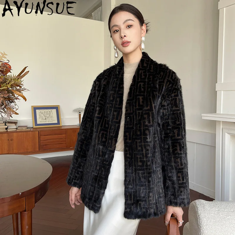 AYUNSUE manteau de fourrure de vison de luxe femmes manteaux de fourrure véritable pour femme nouveau dans les vêtements d'extérieur vestes d'hiver vêtements pour femmes 2025 Шуба Ж Jayacud