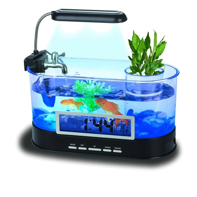 

Wall Mounted Aquarium Multifunctional Rechargeable Mini Fish Tank Aquarium with Clock Function Light Fish House