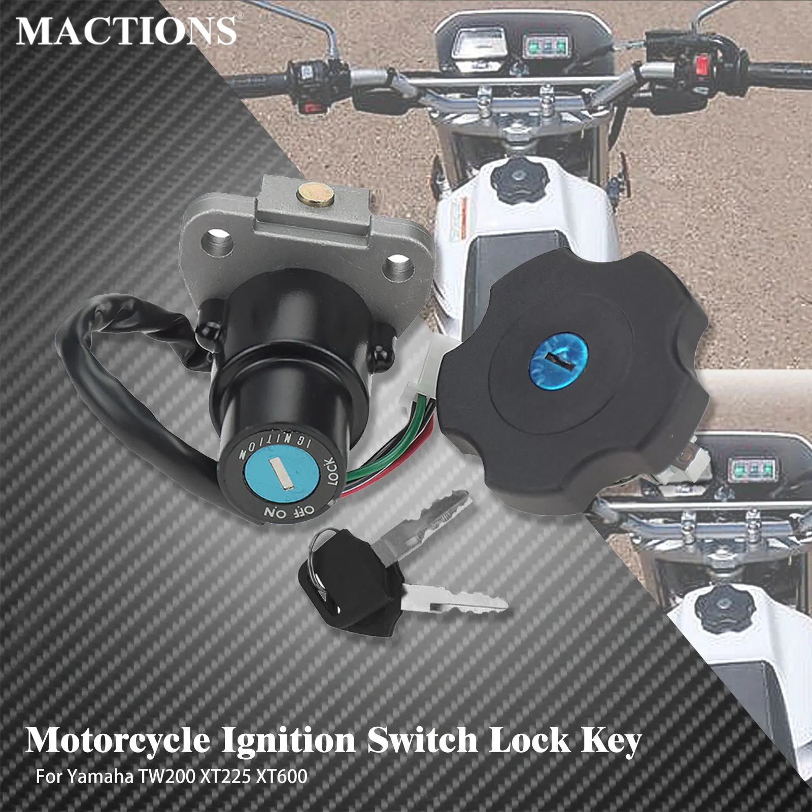 Motorcycle Fuel Tank Gas Cap Cover Ignition Switch Lock Key Kit Set Black For Yamaha TW200 XT225 Serow 225 XT600 DT200 DT200R