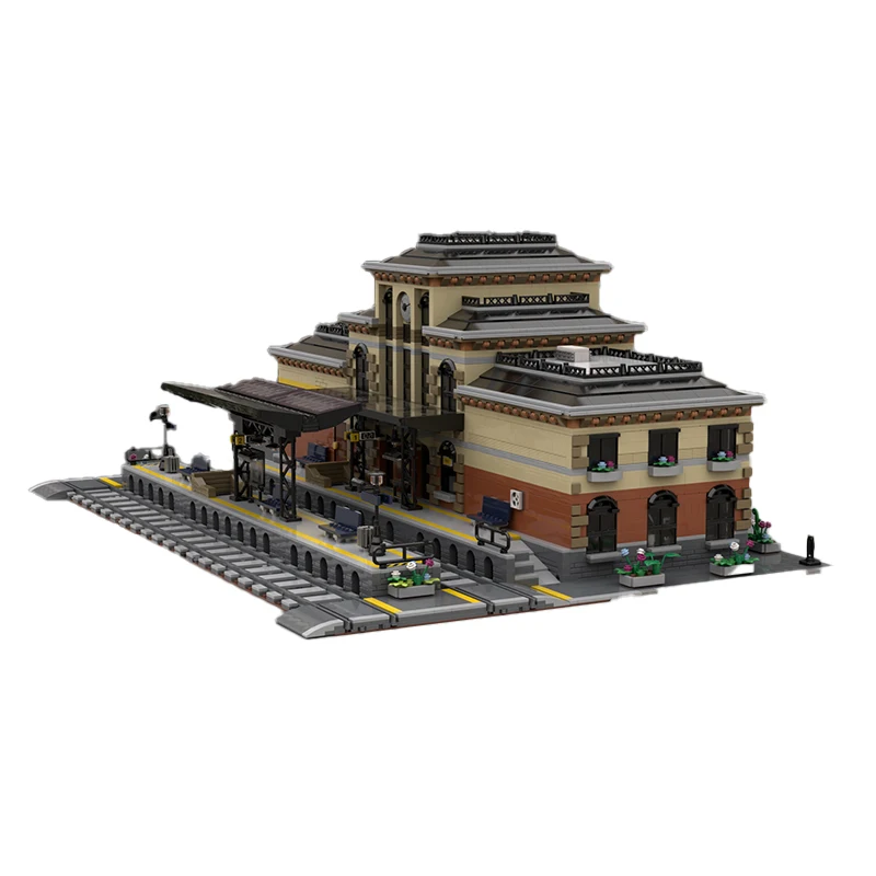 Stadt Architektur Serie Modulare Deutsche Bahnhof Set Bausteine MOC Teile Montage Modell Weihnachten Puzzle Spielzeug Für Erwachsene