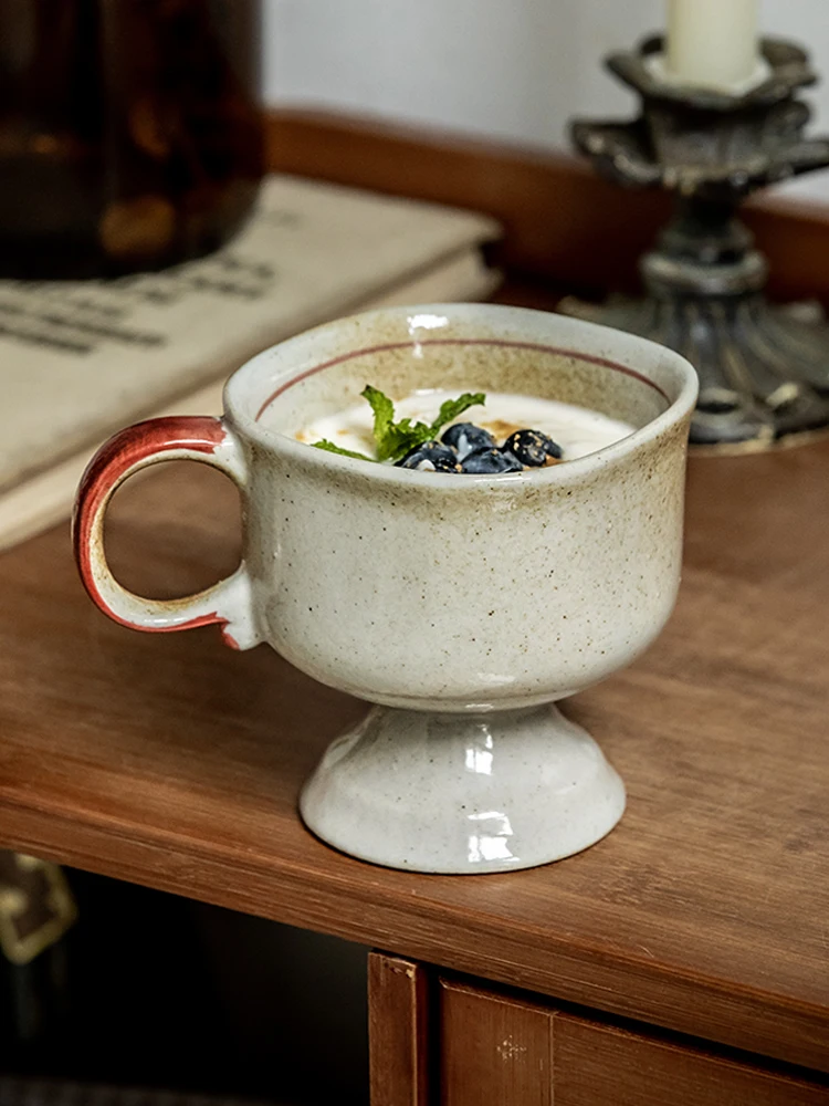 

Japanese Style Handmade Ceramic Coffee Mug High Foot Cup Yogurt Cup