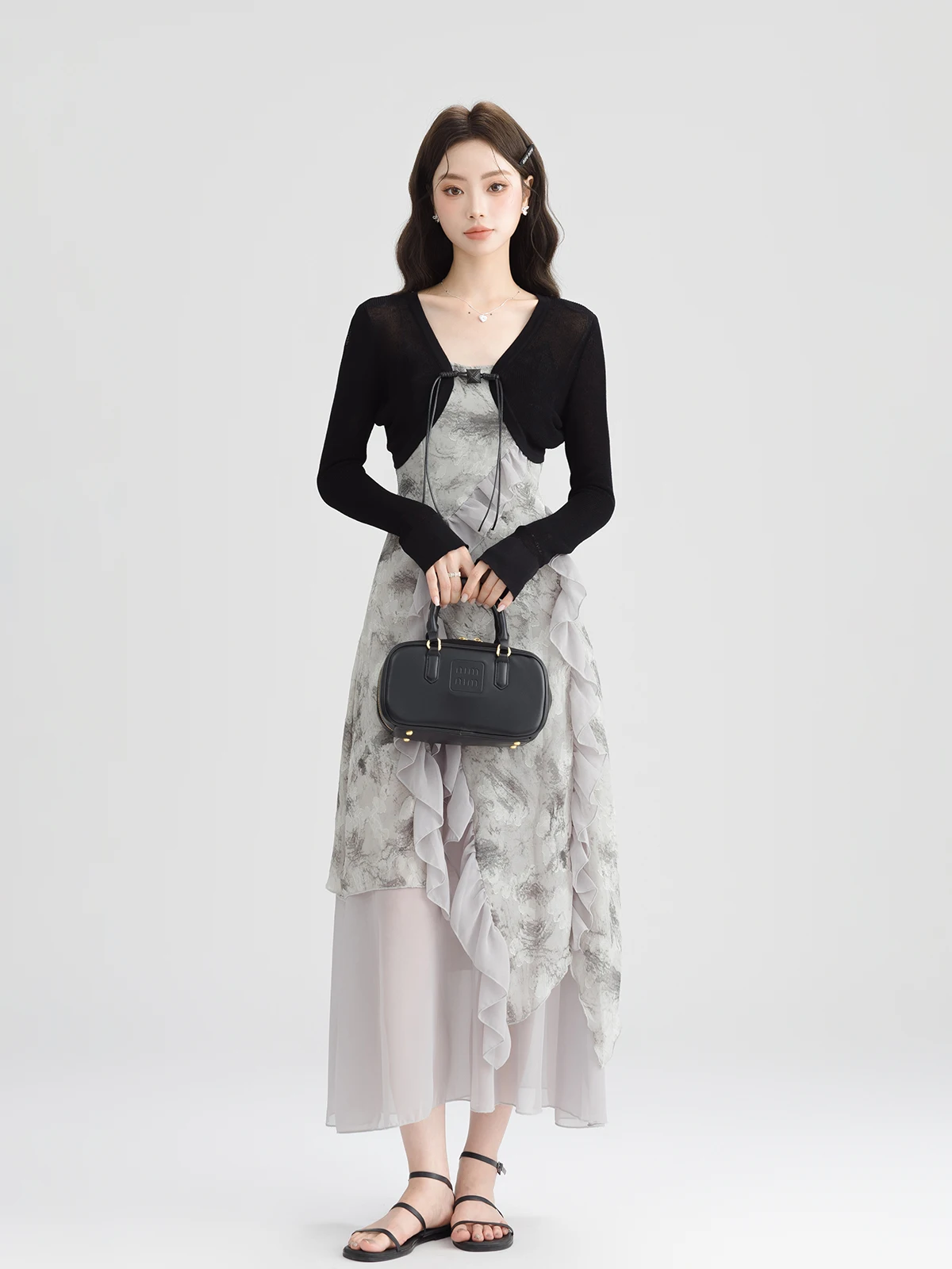 

RUXU Korean Sle Irregular Strap Dr Women's ort Two-Piece Set High-End Feelings Summer Faion Ensemble Polyester Fiber