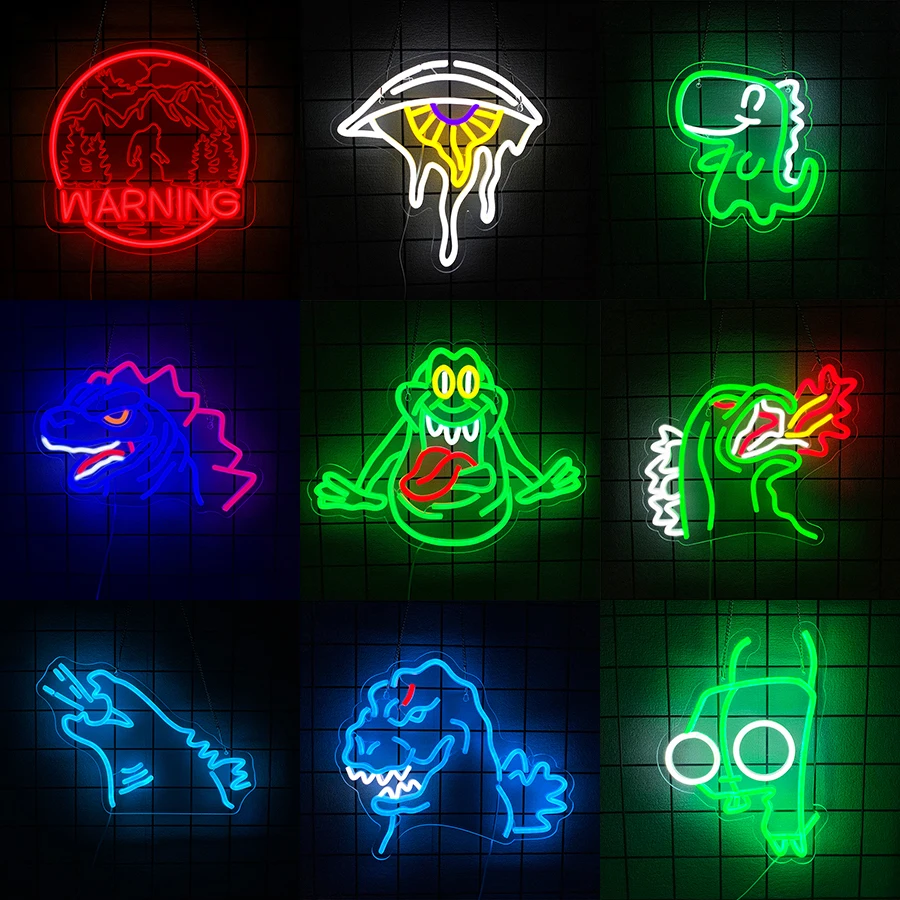 

Неоновая вывеска динозавра — светящийся монстр, светодиодный монстр, настенное искусство для спальни, геймера, бар и человеческая пещера — рождественский подарок