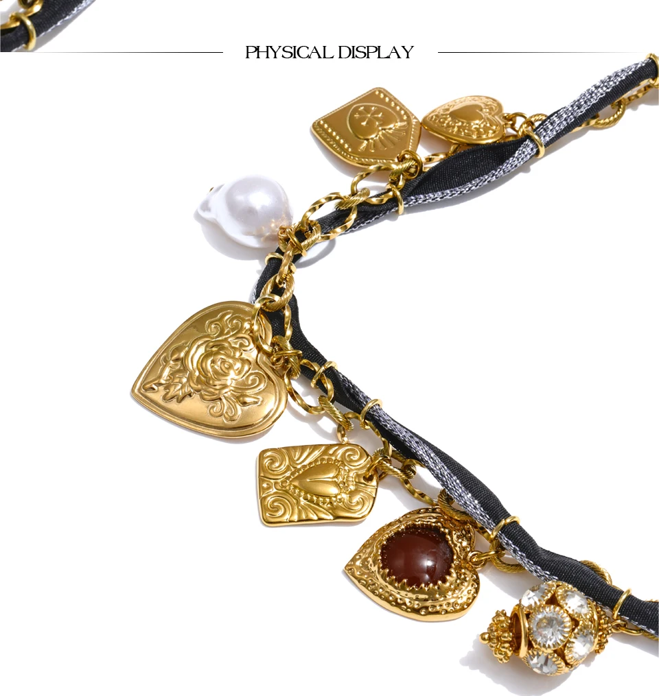 Yhpup Arrivals Seil geflochtene Kette Zirkonia Perle Herz Blume Tropfen Halskette beliebte Edelstahl Charm Kragen Schmuck – Detail 7