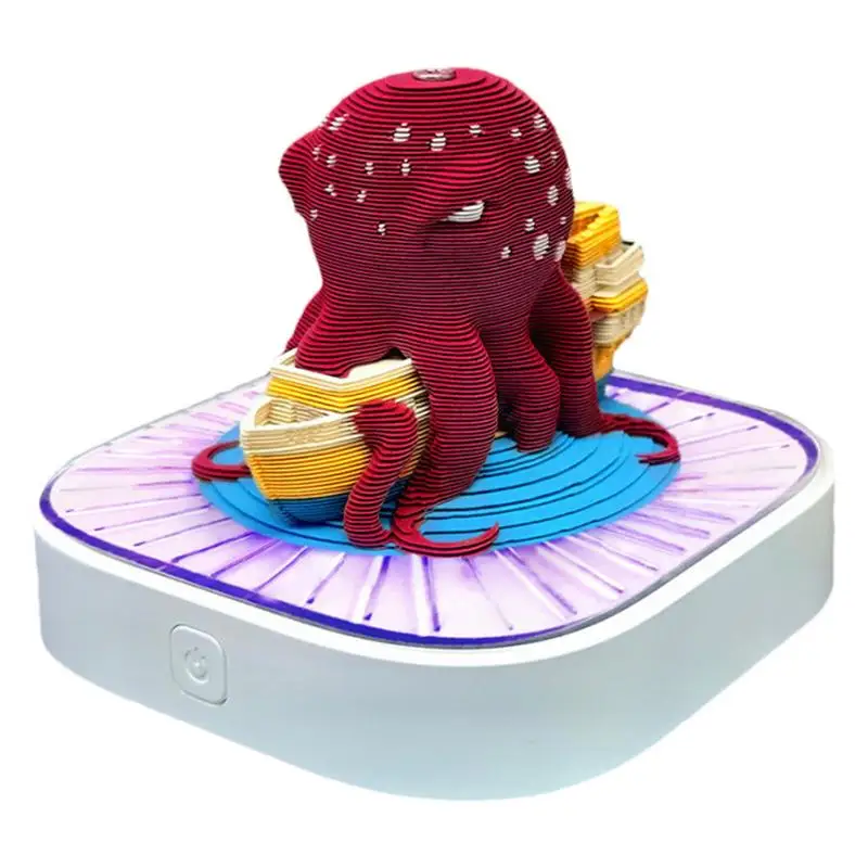 3D Octopus Desk Calendar 2025 Creative Octopus Shape Sculpture Notepad Calendar Paper Carving Model Time Piece Calendar