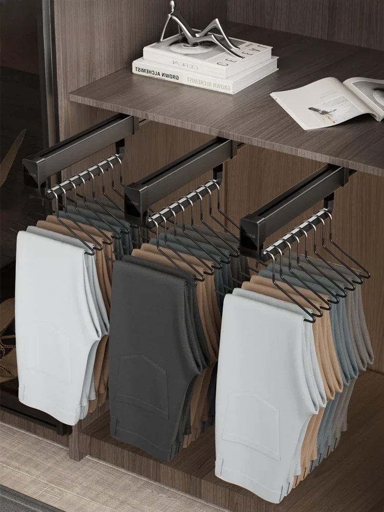 

Pants Rack Pull-out Top Sliding Rail Trousers Retractable Clothes Organizer Trousers Rack Built-in Damping Slide Rail