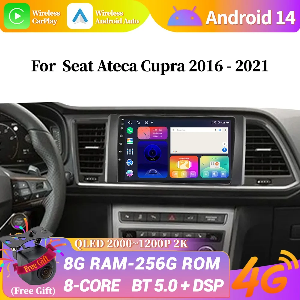 

Android 14 Player For Seat Ateca Cupra 2016 - 2021 Car Radio Carplay Navigation GPS Auto Video DSP 4G Wifi No 2din DVD BT 9INCH