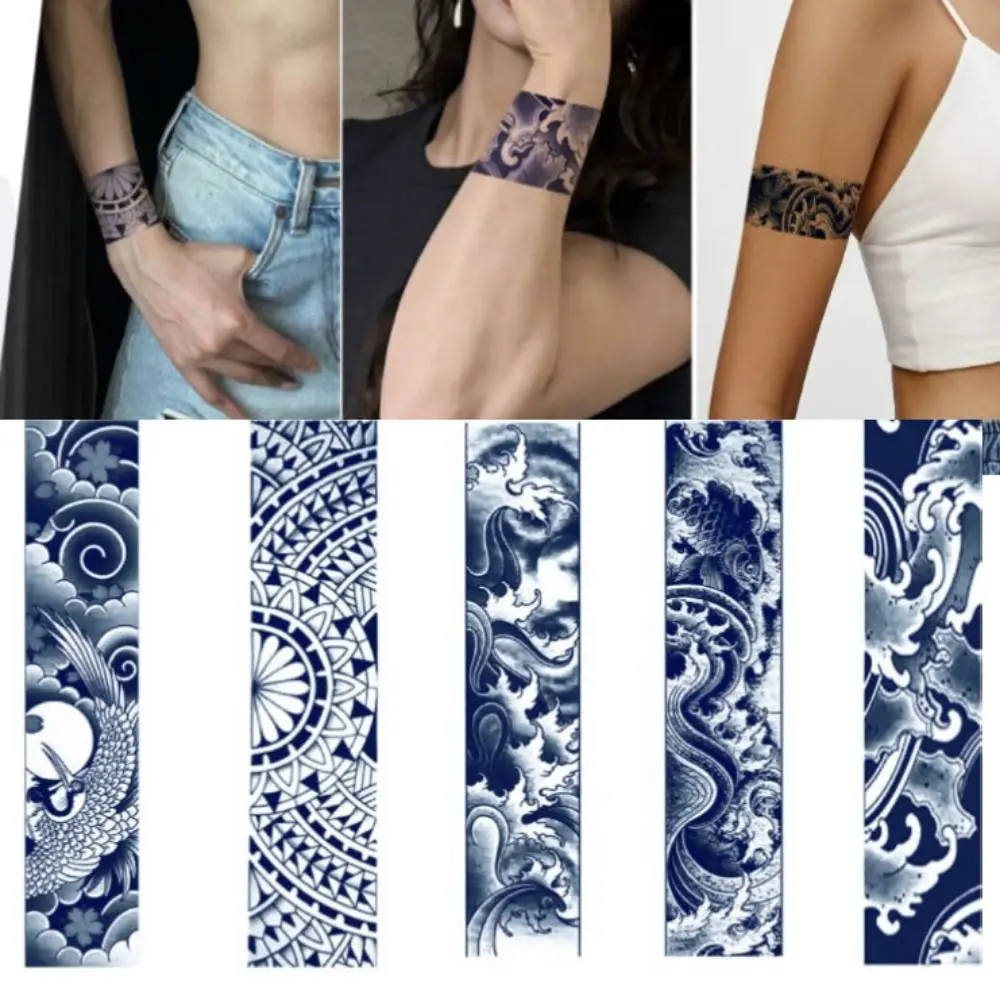 

8PCS Whales/Waves Pattern Temporary Tattoo Stickers Lasts for 2 weeks 3D Texture Stripe Tattoo Stickers Personalized Colorful