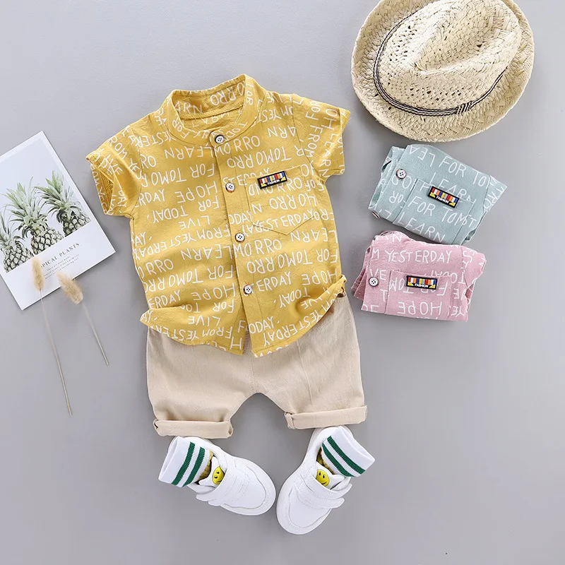 Summer Infant and Toddler Set Korean Edition Boy Baby Cartoon Thin Fashion Shirt Short Sleeve Cover