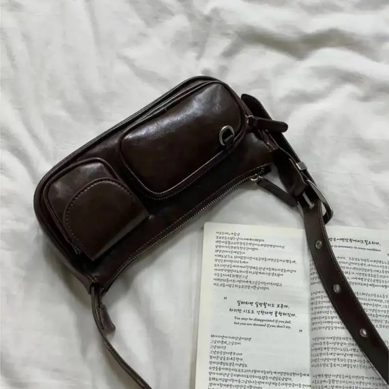 Bloom Retro Coffee Shoulder Wallet Women Vintage Leather Pocket Chic Casual Handbag Female High Street Crossbody Bags New