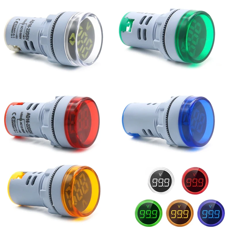 LED Digital Voltmeter 22mm Round LED Indicator Pilot Lamp AC 60-500V Volt Mini Voltage Tester Meter Monitor Power