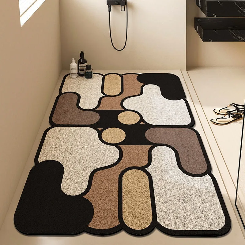 

Bathroom Silk Circle Floor Mat Simple Pebble Bathroom Hollow Out Anti Slip Foot Mat Household Dirt Resistant Home Furnishings