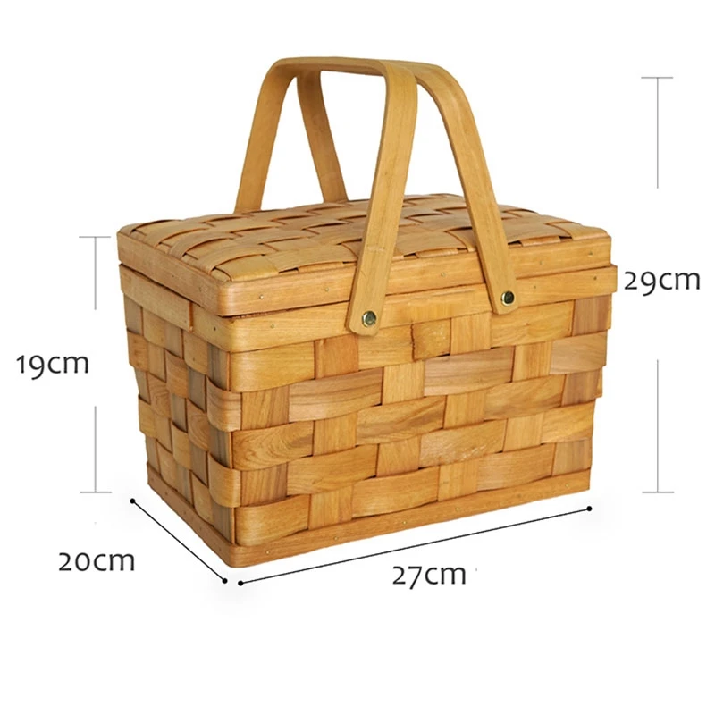 2X France Style Picnic Basket Bread Baskets Hiking Storage Box Cake Table Decorating Food Photography Hand-Wood Color