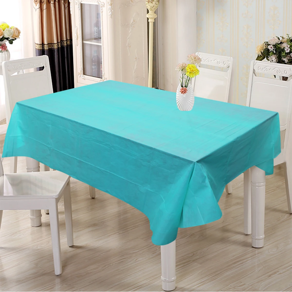 

1Pcs 137x183cm Eco-Friendly Waterproof Tablecloth for Standard Picnic Tables Dining Room Tables Lake Blue Plastic Tablecloth