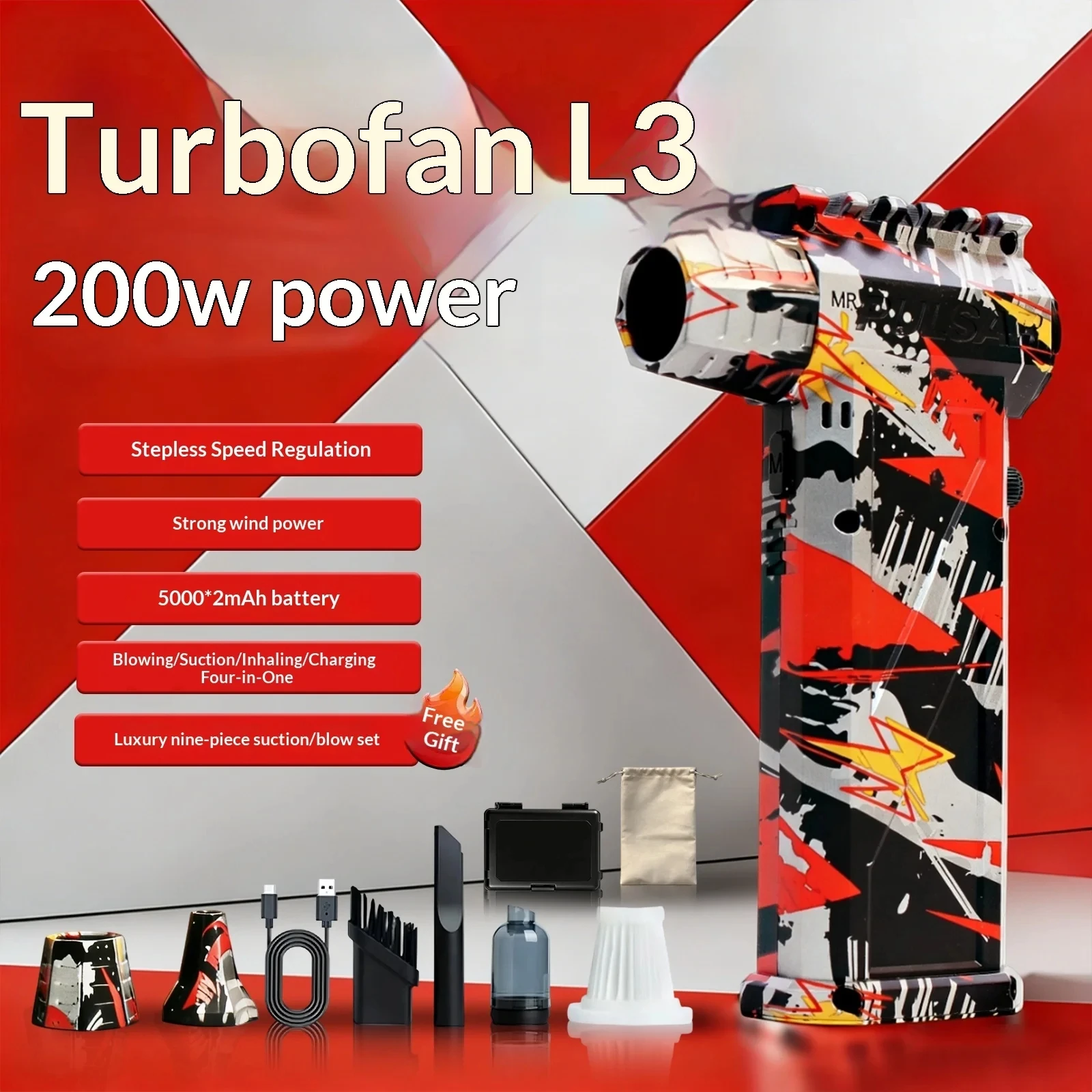

Новый L3 Violent Blower Mini Turbo Jet Fan Ручной бесщеточный двигатель 140 000 об/мин Скорость ветра 62 м/с Промышленный канальный вентилятор