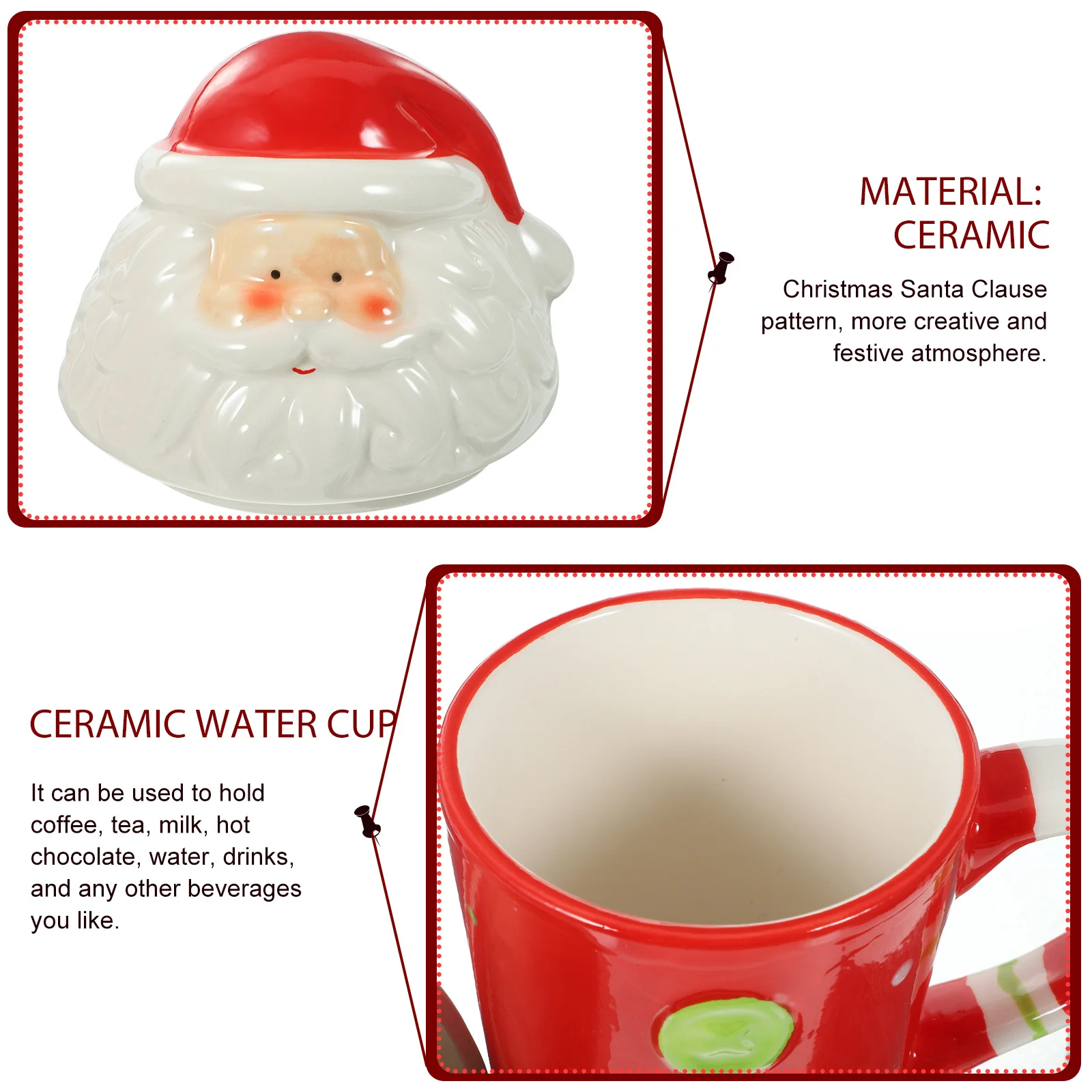 

Drinks Cup Christmas Travel Mug Water Ceramic Cups for Beverage Santa Clause