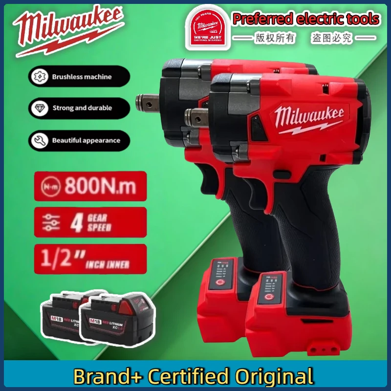 

Milwaukee Brushless Cordless 1/2 Electric Wrench Car Truck Repair Screwdriver Impact Drill Rechargable For 18V Battery Tools