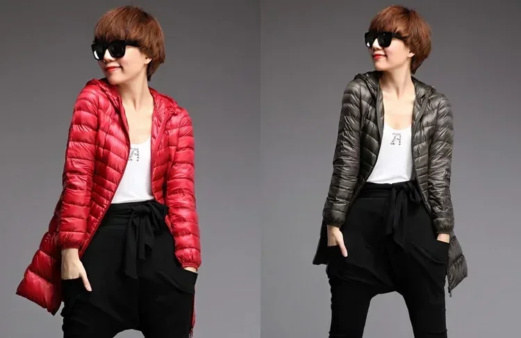 Leichte Daunen jacke Frauen plus Größe weiße Enten Daunen jacke Innen stoff mantel Damen lange Winter mütze abnehmbare Kapuze weiblich – Detail 10
