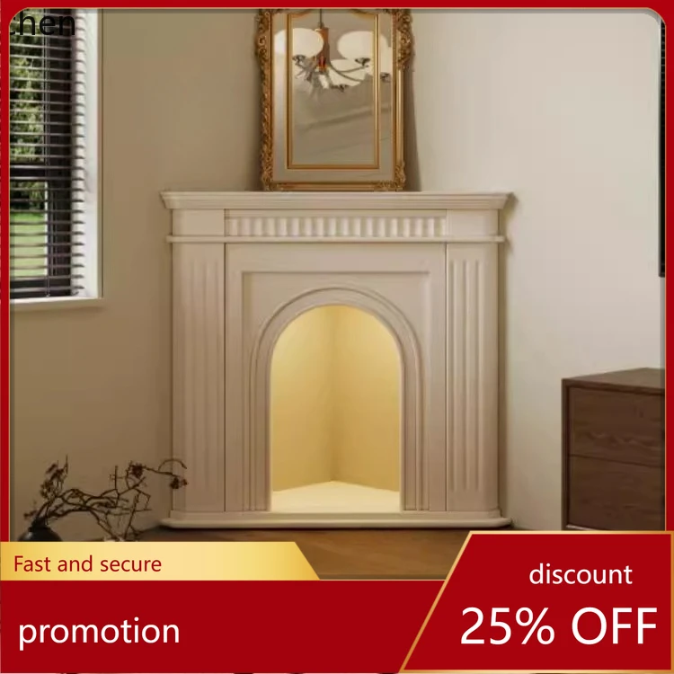 LXC Corner Fireplace Cabinet with Simulated Fire,  Solid Wood Fireplace Frame, Living Room Decorative Storage Cabinet