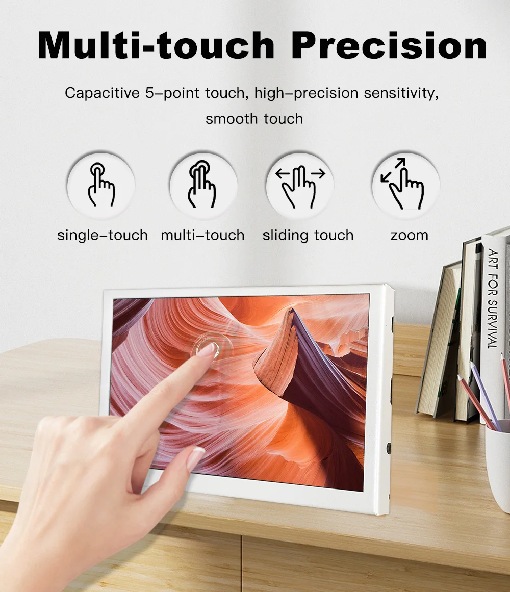 LESOWN Small White Touchscreen HDMI Monitor 7 inch Windows Mac Sub Screen 1024x600 IPS Metal Shell Wide mini Display for Laptop