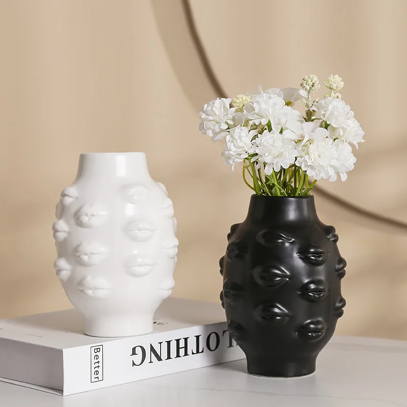 

Ceramic Flower Vase Lip Abstract Ornament Hotel Cafe Room Flower Vase Decoration