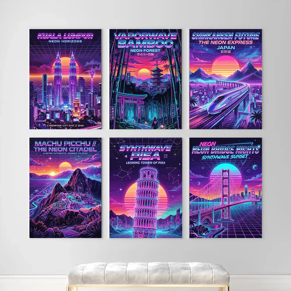 Retro Neon City Nightscape Pos - Home Decor Kuala Lumpur ulasan dan harga