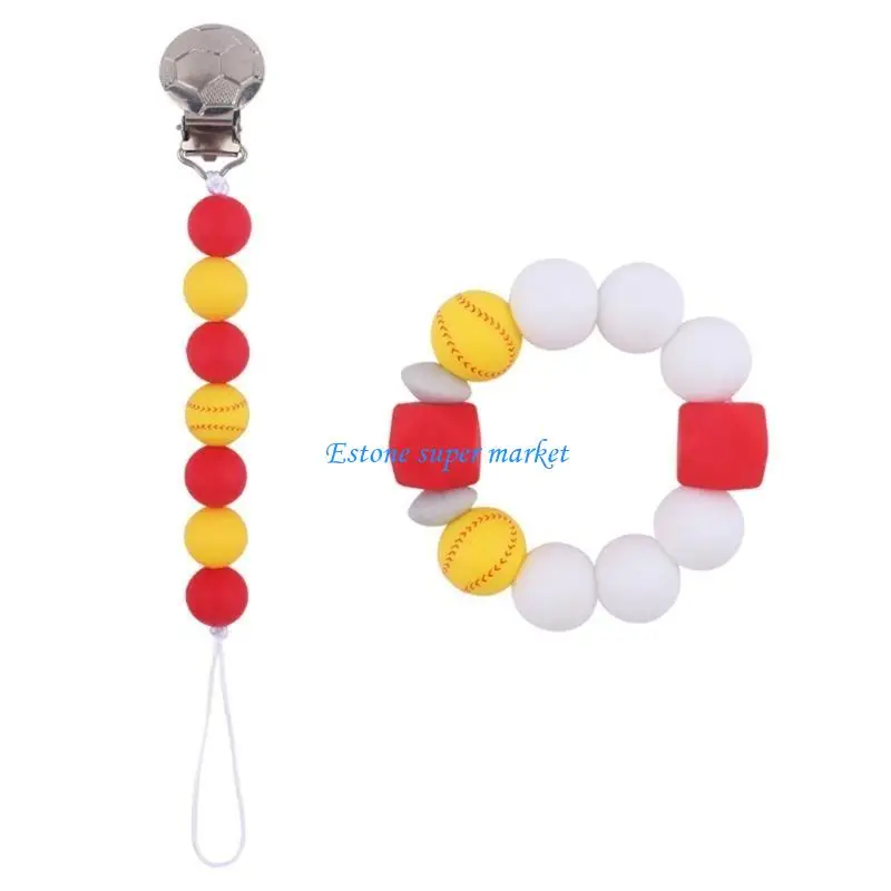 090B Cartoon Teething Bracelet Pacifier Clips for Baby Girls Silicone Teether Toy