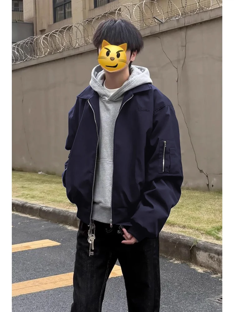 

Cleanfit Ma Pilot Jaet Men's ort Collar Autumn Faion Brand American Bomber Outerwear k Blue Stand Fit Polyester ...