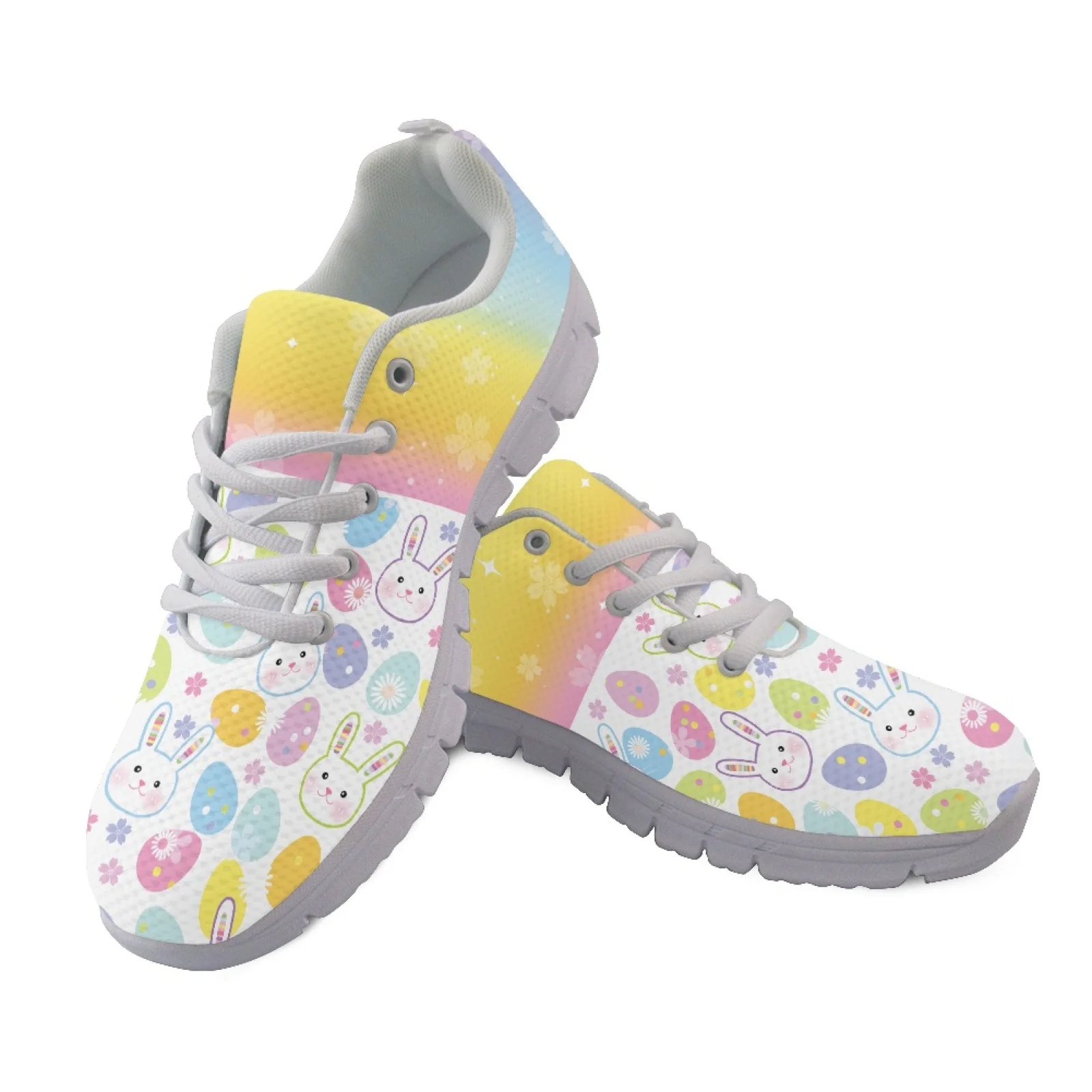 Coloranimal Easter Walking Sneakers Featuring Bunny Egg, Mesh EVA Sole Breathable Shoes for Women, Casual for Travel Camping