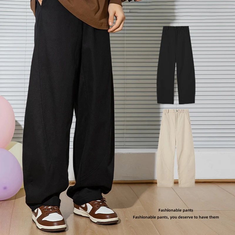 TFETTERS Brand Piecing Casual Pants Male Autumn Winter New 2024 Arc Shaped Baggy Apricot Pants Men Korean Streetwear Fashion