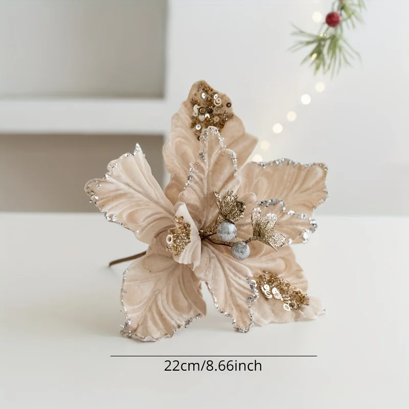 Festive 8.66inch Christmas Poinsettia Decorations - DIY Home Decoration Vibranet Material Suitable for Xmas New Year Winter