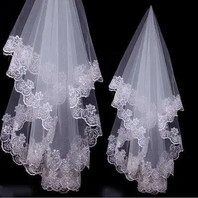 Wedding Accessories Short Veil White Ivory 1.5m One Layer Bridal Appliques Lace Edge 2024