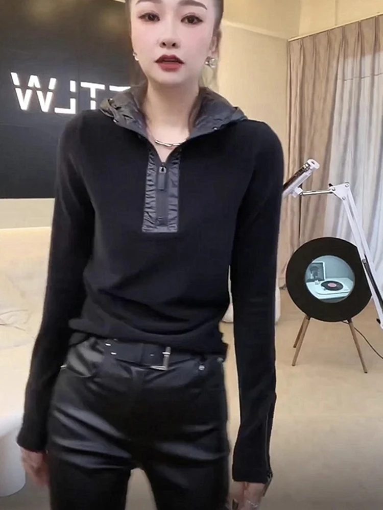 تصميم الإحساس f سستة مقنعين رداء علوي من الصوف الخريف عادية التخسيس قاعدة طبقة طويلة Sve العلوي المرأة Faion