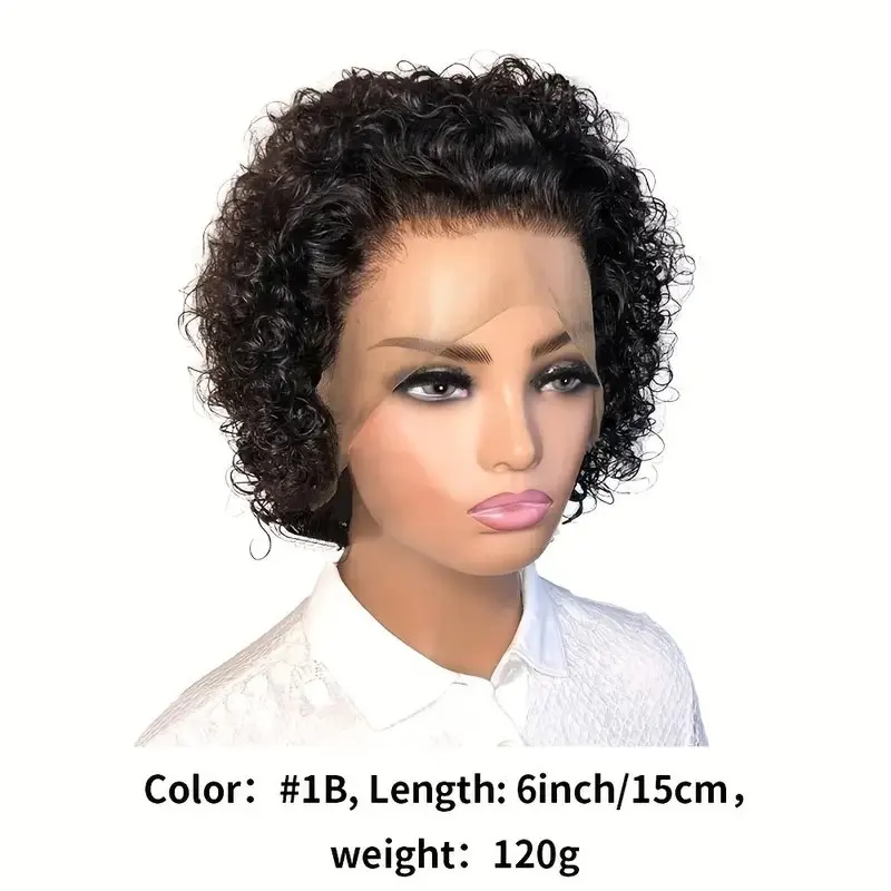 Short Pixie Cut Wig for Women 180% Density Brazilian Remy Human Hair Curly Wave with Lace Front 13x1