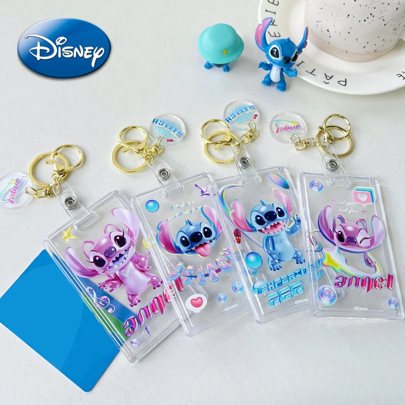 

Disney Stitch Angel Card Holder Cover Cute Cartoon Anime Figure Student ID Credit Card Bag Transparent Pass Keychain Accessories