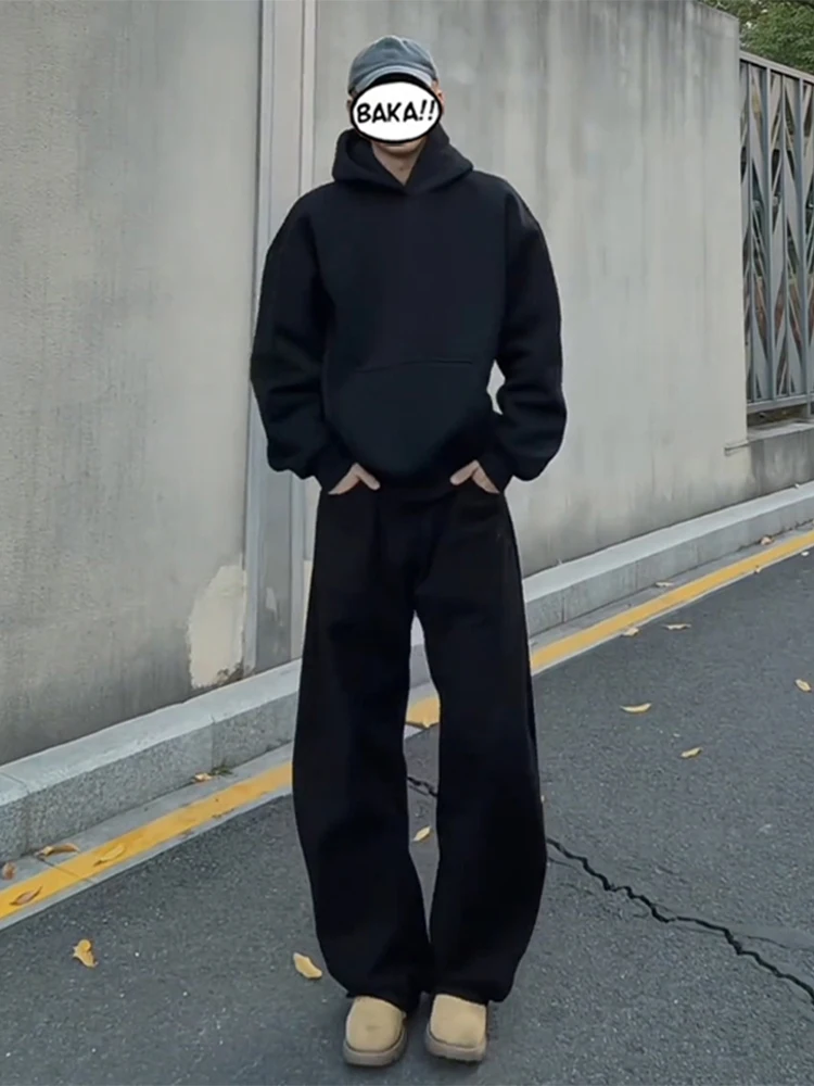 

Black Wide Leg Knife Jeans Men's Loose American High Street Straight Leg Micro Flare Pants Cleanfit High Waist Jeans