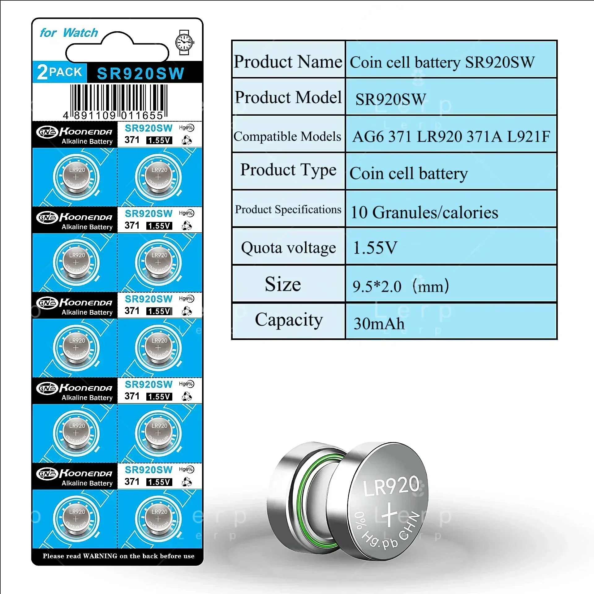 AG6 Button Battery SR920SW Button Cell Battery LR920 371 Watch Battery