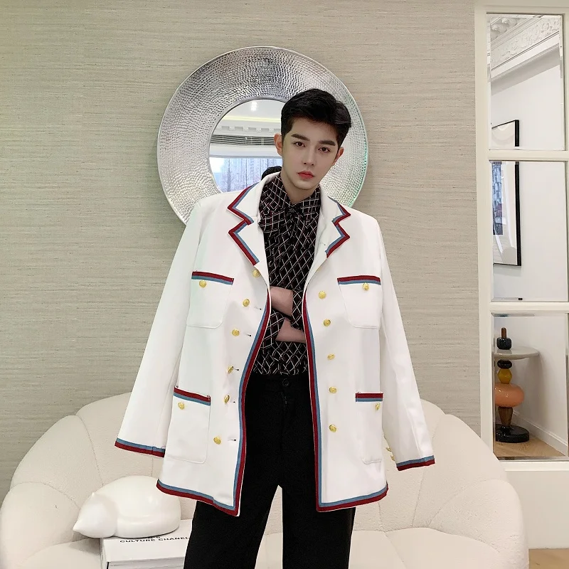 Fashion Show Style Color Block Suit Men's Women's Spring Autumn Trendy Outerwear Casual Long Sleeve Regular Fit Polyester Blend