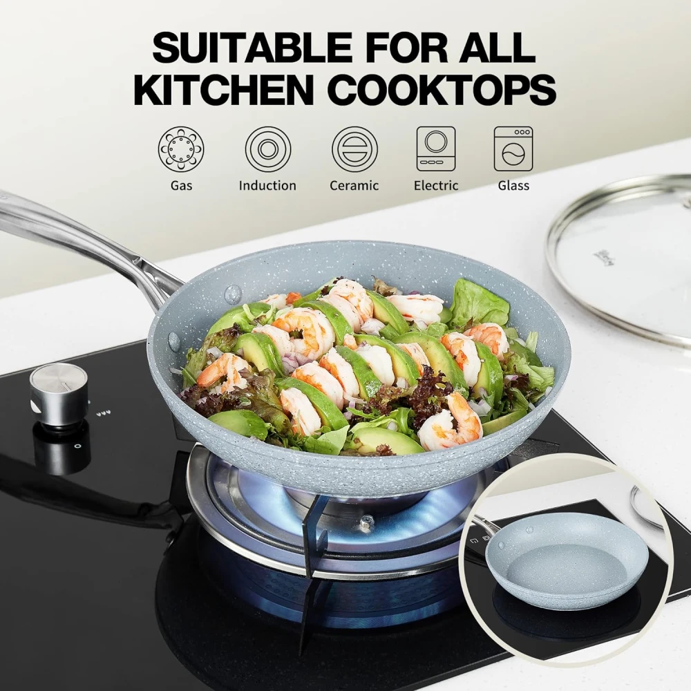 

Hlafrg 8Inch Frying Pan Stainless Steel Composite Pot Bottom Kitchenware All-stove Universal Kitchen Accessories Non-stick Pans