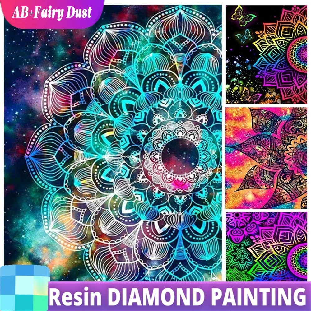 

Resin AB Fairy Dust 5d Diamond Flower DIY Mosaic Colorful Mandala Diamond Painting Kit Full Drill Creative Hobbies Religion