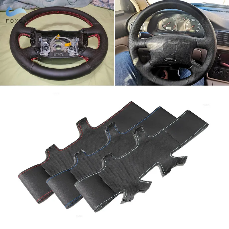Soft Perforated Leather Cover For VW Golf 4 MK4 1998-2004 Passat B5 1996-2005 DIY Hand Sewing Steering Wheel Cover Leather Trim