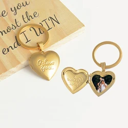 Stainless Steel Heart Charm Locket Keychain Image Insert Photo Frame Key Chain Family Love Anniversary Keepsake Gifts
