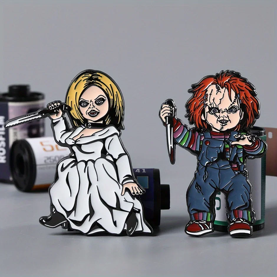 2pcs/set Chucky Film Movie Brooches Anime Zinc Alloy Metal Enamel Pins for Women Men Lapel Pin Backpack Bags Badge Jewelry