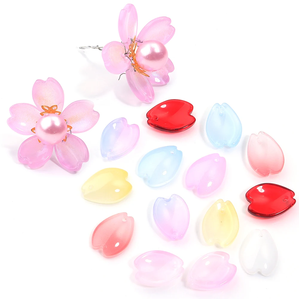 30pcs Colorful Cherry Blossom Petal Lampwork Beads Loose Spacer Glass Beads For Jewelry Making DIY Bracelet Necklace Accessories